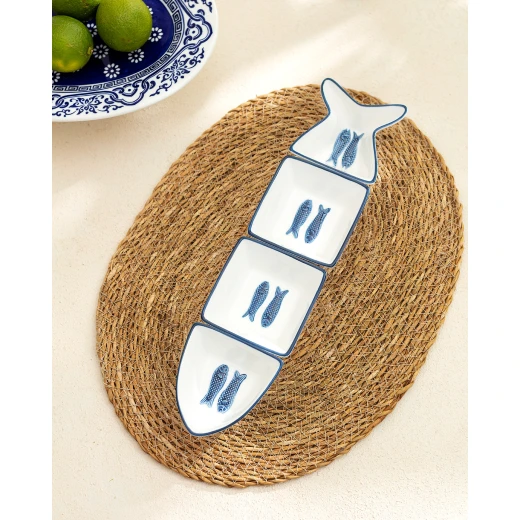 Madame COCO Marine 4-Piece Porcelain Serving Plate Set 35×8.7×4.1cm – Elegant Serving Dishes for Appetizers, Desserts & Snacks, Ideal for Everyday Dining & Table Setting