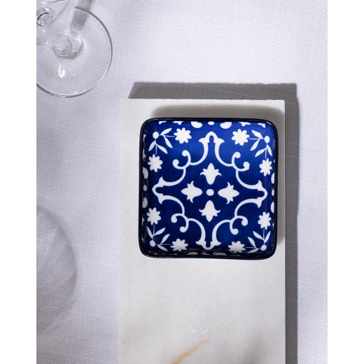 Madame COCO Reve Bleu Verve Square Porcelain Plate 12.2×3.2cm – Elegant Serving Plate for Appetizers, Desserts & Snacks, Ideal for Everyday Dining & Table Setting