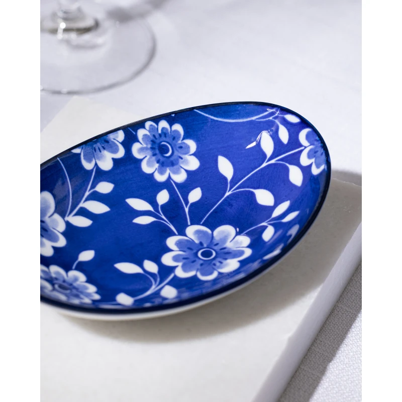 Madame COCO Reve Bleu Vista Oval Porcelain Plate 15.2×10×2.7cm – Elegant Serving Plate for Appetizers, Desserts & Snacks, Ideal for Everyday Dining & Table Setting - Madame COCO