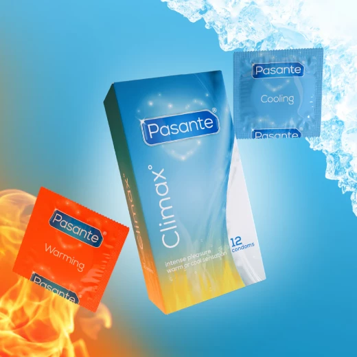 Pasante Climax Condoms, Climax contains a mix of ribbed condoms with either a warming or a cooling sensation, Natural Rubber Latex Condoms for Men, Stimulating Design, Lubricated, 12 Count - Pasante - Image 3