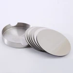 ARMN Zurin Steel Round 6-Piece Coaster Set with Holder - Silver - Armn
