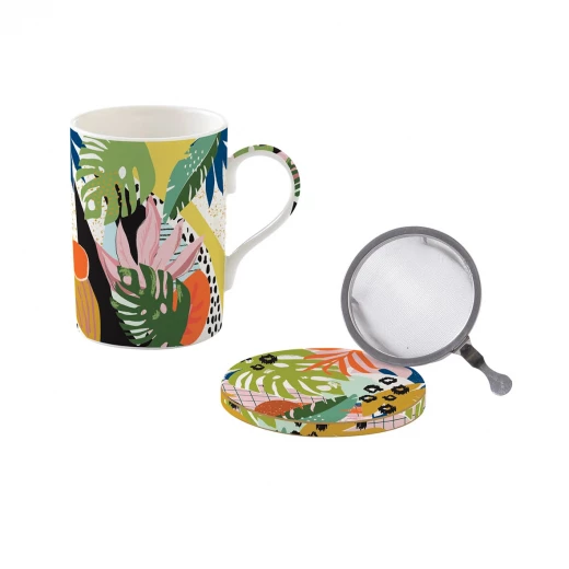 طقم كوب بمصفاة وغطاء 350 مل بعلبة من Easy Life Tropical Vibes - ألوان متعددة - ايزي  لايف - Image 2
