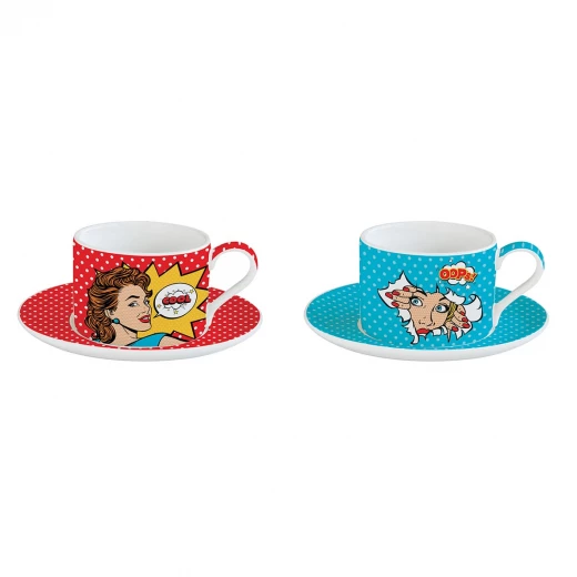 طقم فناجين شاي 4 قطع 240 مل بعلبة من Easy Life Pop Art - ألوان متعددة - ايزي  لايف - Image 2