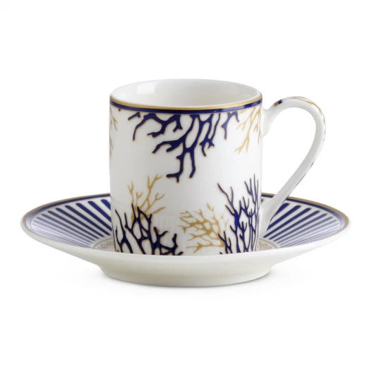 Easy Life Corallo 80ml 4-Piece Cups & Saucers Set in Box - Blue & Gold - Easy Life - Image 3