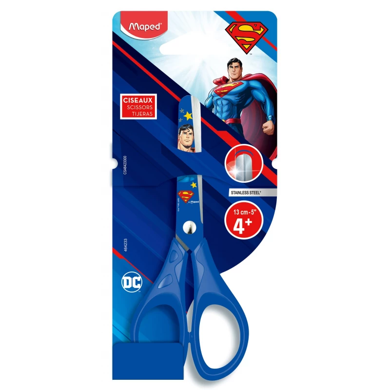 Maped Pulse Scissors 13cm - Superman Symmetrical Design | Safe & Comfortable for Kids - Maped