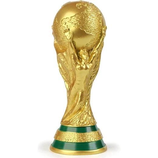 كأس العالم الذهبية 36 سمنسخة طبق الأصل، معدن مطلي بالذهب مع قاعدة خضراء تصميم كرة أرضية مدعومة من شخصين مرفوعي اليدين نقش "كأس العالم" على القاعدة مثالية للعرض والزينة كأس العالم الذهبية 36 سمنسخة طبق الأصل، معدن مطلي بالذهب مع قاعدة خضراء تصميم كرة أرضية مدعومة من شخصين مرفوعي اليدين نقش "كأس العالم" على القاعدة مثالية للعرض والزينة