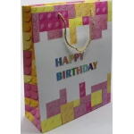 Rigid Cardboard Happy Birthday Pink Gift Bag 15x21 cm High-Quality, Sturdy Design, Handles (Rope or Ribbon), Perfect for Small Gifts - Stoys