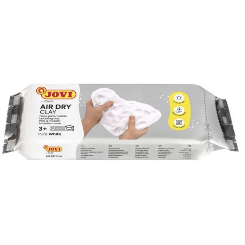 Jovi Air Dry Modelling Clay White 500g, Soft Easy-Mold Clay for Kids 3+, Air-Drying, Crack-Resistant, Paintable for School & Hobbies - Jovi