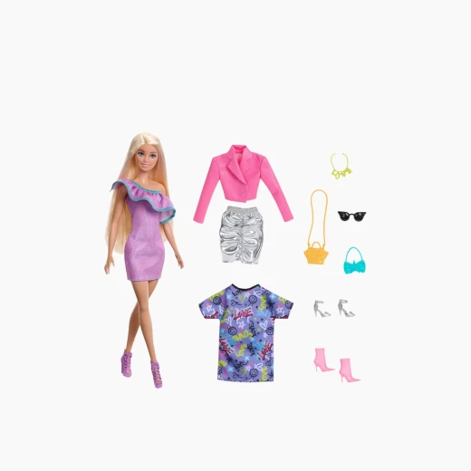 أزياء باربي للدمية والحفلات - تتميز بدمية باربي مع أزياء كاملة متعددة لمتعة الموضة والتنسيق - موديل HYT61 - ماتيل - Image 7