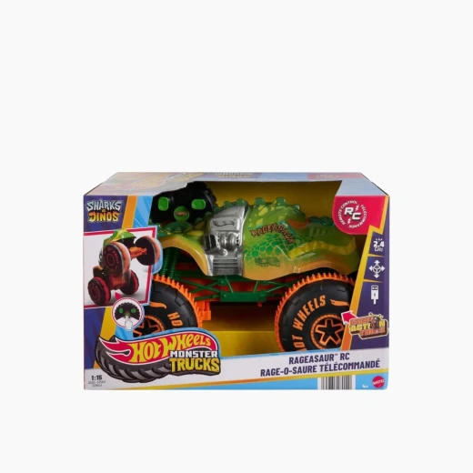 Hot Wheels Remote Control 1:15 Monster Trucks Sharks vs Dinos – Includes a special button for an impressive wheelie stunt – Model JBH03 - Mattel - Image 2