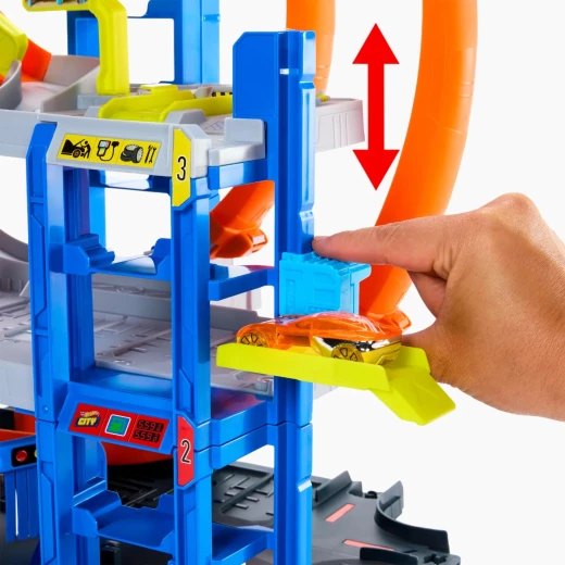 هوت ويلز سيتي مرآب ميغا لوب، يتضمن مغسلة سيارات مزودة بأسطوانة رغوية متحركة وستارة غسيل في قاعدة المرآب، موديل JBM74 - ماتيل - Image 4
