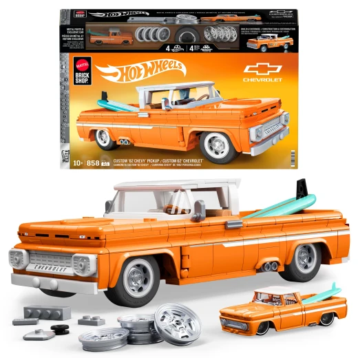 Mattel Brick Shop Hot Wheels Custom '62 Chevy Pickup – Decal sheet, metal wheel covers, signature plate, 1:64 scale metal car – Ages 10+ Years – Model JFT20 - Mattel - Image 9