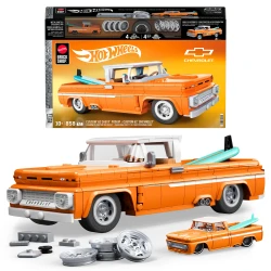 Mattel Brick Shop Hot Wheels Custom '62 Chevy Pickup – Decal sheet, metal wheel covers, signature plate, 1:64 scale metal car – Ages 10+ Years – Model JFT20