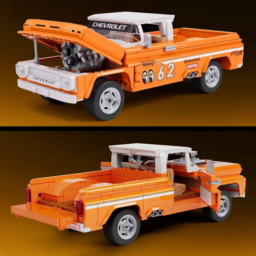Mattel Brick Shop Hot Wheels Custom '62 Chevy Pickup – Decal sheet, metal wheel covers, signature plate, 1:64 scale metal car – Ages 10+ Years – Model JFT20 - Mattel - Image 14