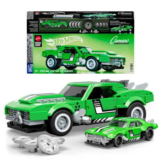 Mattel Brick Shop Hot Wheels Custom '68 Camaro – Includes a custom decal sheet and 2 sets of wheel covers to personalize your build – Model JFT16 Mattel Brick Shop Hot Wheels Custom '68 Camaro – Includes a custom decal sheet and 2 sets of wheel covers to personalize your build – Model JFT16
