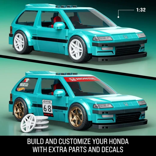 Mattel Brick Shop Hot Wheels Custom '90 Honda Civic EF – Comes with 2 sets of wheel covers for varied customization – Ages 10+ Years – Model JHF62 - Mattel - Image 3