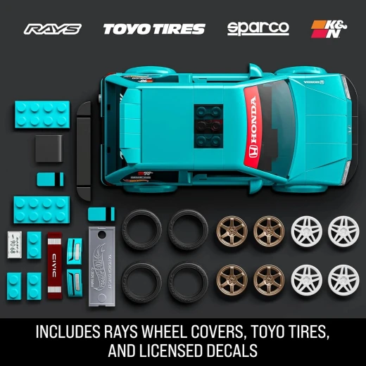 Mattel Brick Shop Hot Wheels Custom '90 Honda Civic EF – Comes with 2 sets of wheel covers for varied customization – Ages 10+ Years – Model JHF62 - Mattel - Image 11