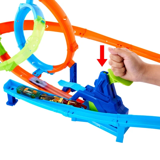 Hot Wheels Stunt Tracks Rapid Launch Cyclone - يتميز بمنحنى 180 درجة يعيد المركبات إلى البداية للتقزم المستمر - موديل JHK73 - ماتيل - Image 2