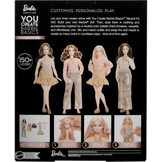 Barbie You Create Barbie Basics White and Curvy - تتضمن المجموعة أجسام دمى متعددة ومجموعة مختارة من الملابس الأنيقة - موديل JJX37 - ماتيل - Image 7