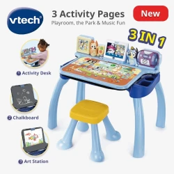 مكتب الأنشطة التفاعلية VTech Bluey - يتضمن مقعدًا، الحد الأقصى لوزن المستخدم 34 كجم - يلزم تجميع البالغين - موديل 80-592603