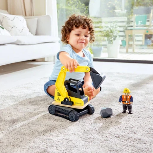 Hape Dig 'n Dump Excavator – Wooden Construction Vehicle for Imaginative Digging and Dumping Play - Hape - Image 3