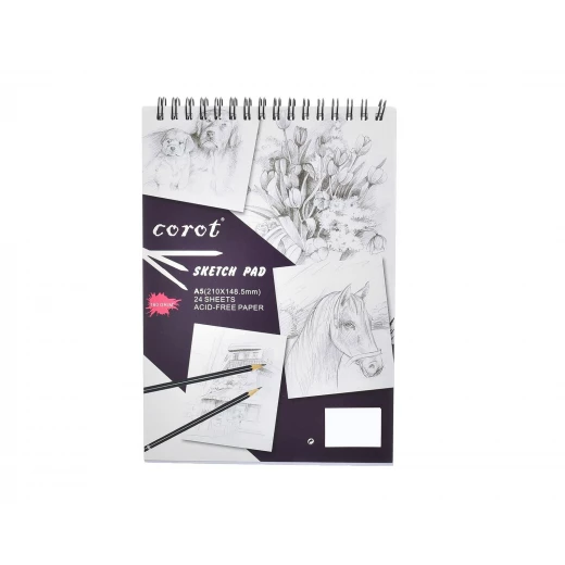 دفتر رسم- A5 (24 ورقة)، ورق خالي من الأحماض، تصميم حلزوني، وزن الورق 160 جرام/م²، مثالي للرسم المحمول والمشاريع الصغيرة من كوروت دفتر رسم- A5 (24 ورقة)، ورق خالي من الأحماض، تصميم حلزوني، وزن الورق 160 جرام/م²، مثالي للرسم المحمول والمشاريع الصغيرة من كوروت