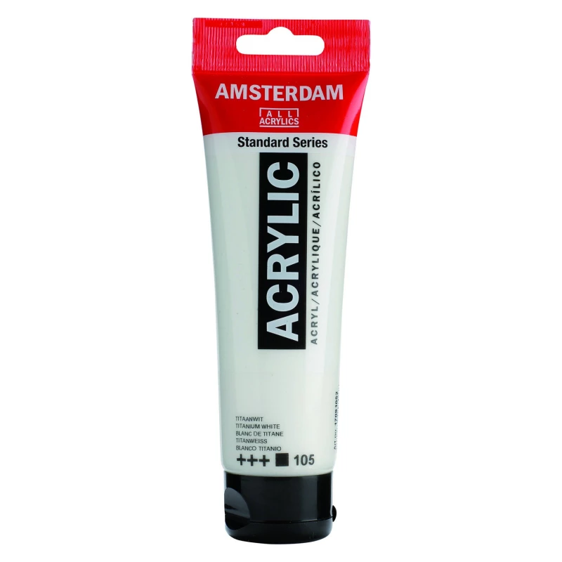 لون أكريليك أبيض تيتانيوم، 120 مل لون قوي ومكثف بتغطية عالية من سلسلة ستاندرد للرسم على القماش والورق والخشب من أمستردام - امستردام
