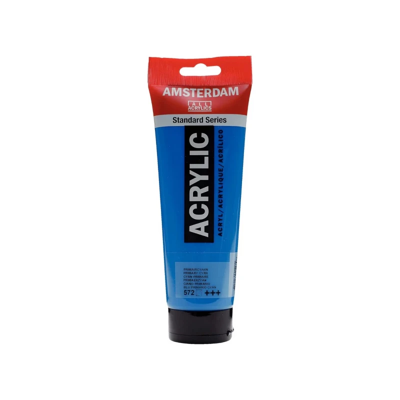 Amsterdam Acrylic Paint Primary Cyan, 120 ml Opaque Acrylic Paint with Strong Coverage Vibrant Color Standard Series For Canvas, Paper & Wood - Amsterdam