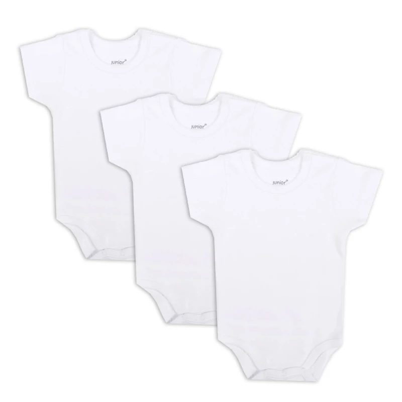 Junior Baby Bodysuit 6-9 Months White Short Sleeve Soft Premium Cotton Blend Lightweight, Breathable & Durable Infant Onesie for Daily Comfort & Easy Care - Junior Clothing