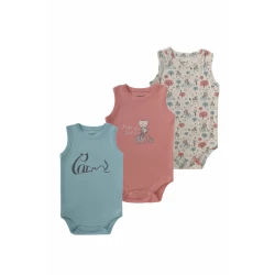 Junior Bodysuit Sleeveless happy kitty, (3-6 M), 3 Pcs