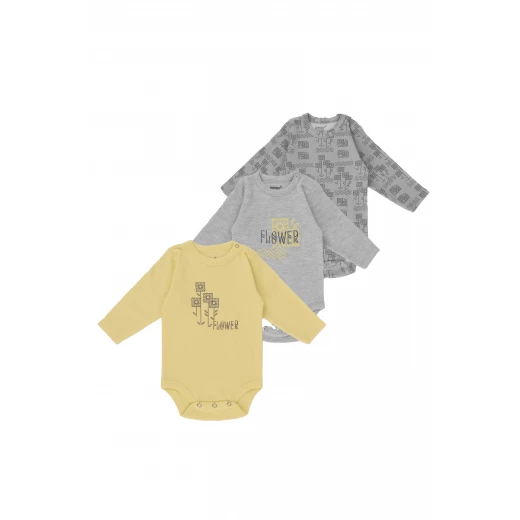 Junior Bodysuit Long Sleeve Square flower, (12-18 M), 3 Pcs - Junior Clothing - Image 2