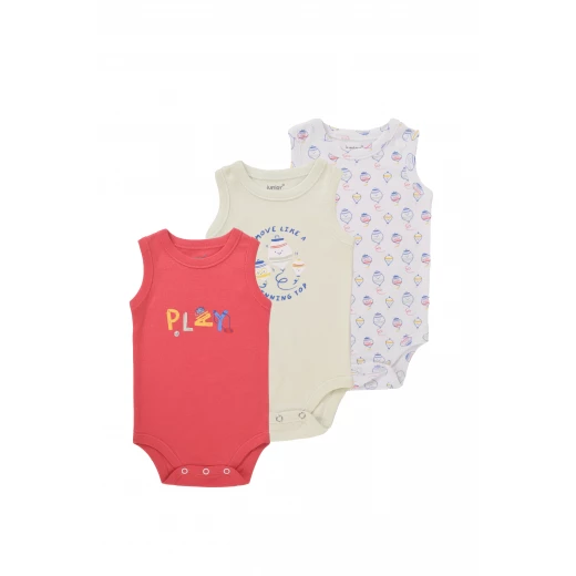 Junior Bodysuit Sleeveless spinning top, (0-3 M), 3 Pcs Junior Bodysuit Sleeveless spinning top, (0-3 M), 3 Pcs