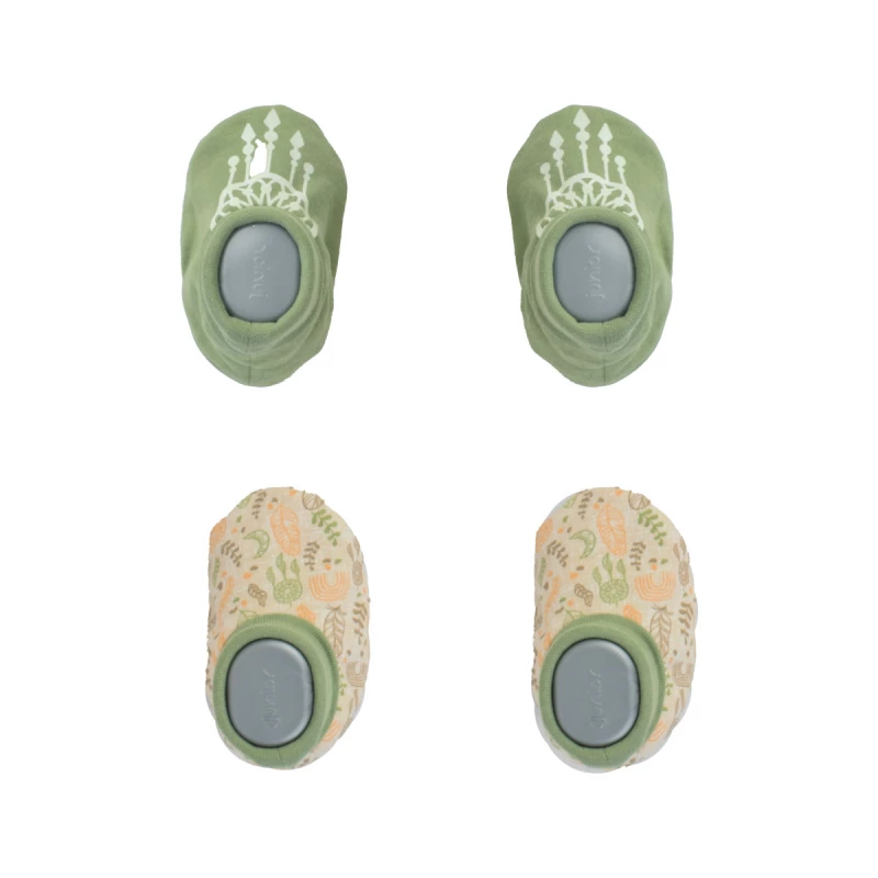 Junior Baby Printed Slippers 2 PCS Dreamcatcher Design 100% Organic Egyptian Cotton Soft Interlock Fabric Comfortable & Gentle Indoor Booties for Infants and Toddlers - Junior Clothing