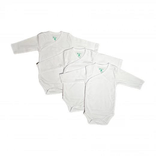 Habi Life Long-Sleeved Bodysuits, 3 Pack, White (6-9 m) - Habi Life - Image 2