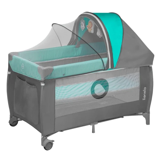 Lionelo Sven Plus Turquoise Grey 2 in 1 Travel Cot and Playpen Multi Functional Baby Bed with Changing Table Canopy and Interactive Toys - LIONELO - Image 2