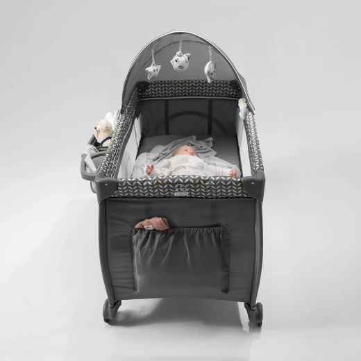 Lionelo Baby Crib Sven Plus Grey Scandi 2 in 1 Travel Cot and Playpen Multi Functional Baby Bed with Changing Table Canopy and Interactive Toys - LIONELO - Image 2