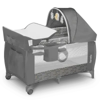 Lionelo Baby Crib Sven Plus Grey Scandi 2 in 1 Travel Cot and Playpen Multi Functional Baby Bed with Changing Table Canopy and Interactive Toys