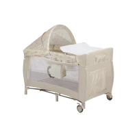 Lionelo Baby Crib Sven Plus Beige Latte 2 in 1 Travel Cot and Playpen Compact Steel Structure with Sensory Toys and Accessories 127cm x 71cm x 86cm