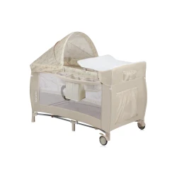 Lionelo Baby Crib Sven Plus Beige Latte 2 in 1 Travel Cot and Playpen Compact Steel Structure with Sensory Toys and Accessories 127cm x 71cm x 86cm