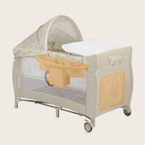 Lionelo Baby Crib Sven Plus Beige Latte 2 in 1 Travel Cot and Playpen Compact Steel Structure with Sensory Toys and Accessories 127cm x 71cm x 86cm - LIONELO - Image 6