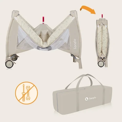 Lionelo Baby Crib Sven Plus Beige Latte 2 in 1 Travel Cot and Playpen Compact Steel Structure with Sensory Toys and Accessories 127cm x 71cm x 86cm - LIONELO - Image 7