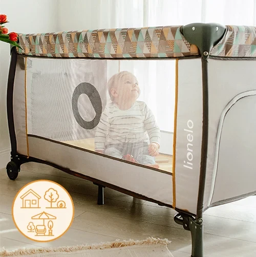 Lionelo Baby Crib Sven Plus Beige Latte 2 in 1 Travel Cot and Playpen Compact Steel Structure with Sensory Toys and Accessories 127cm x 71cm x 86cm - LIONELO - Image 9