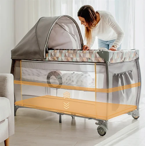 Lionelo Baby Crib Sven Plus Beige Latte 2 in 1 Travel Cot and Playpen Compact Steel Structure with Sensory Toys and Accessories 127cm x 71cm x 86cm - LIONELO - Image 10