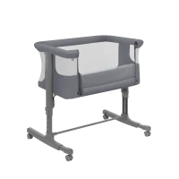 Lionelo Aurora Bedside Crib Grey Monument 3 in 1 Co Sleeper Freestanding Cot and Rocker with Mesh Sides and Adjustable Incline for Newborns
