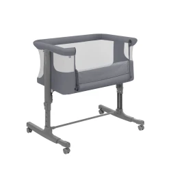 Lionelo Aurora Bedside Crib Grey Monument 3 in 1 Co Sleeper Freestanding Cot and Rocker with Mesh Sides and Adjustable Incline for Newborns