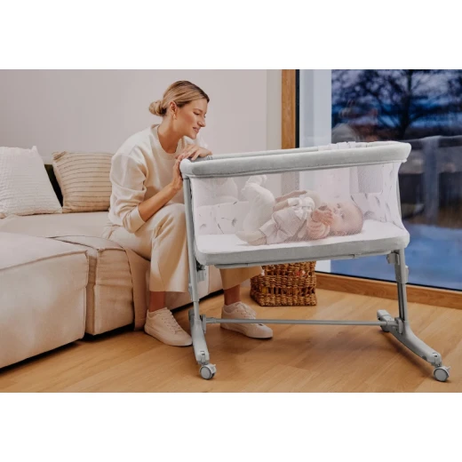 Lionelo Aurora Bedside Crib Grey Monument 3 in 1 Co Sleeper Freestanding Cot and Rocker with Mesh Sides and Adjustable Incline for Newborns - LIONELO - Image 3