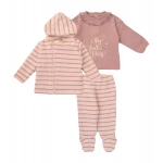 Junior Pink Stripe Printed Pajamas & Hoodi Jacket (3-6 m) - Junior Clothing