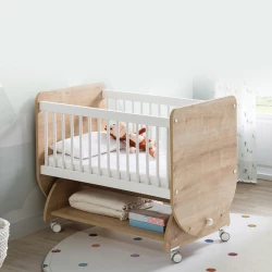 BabyWhen Wooden Swinging Wheeled Cradle 50x90 cm (BW1031) E1 Certified Materials, Lockable Wheels, Easy Assembly, Fixable Rocking Function Safe & Portable Baby Be