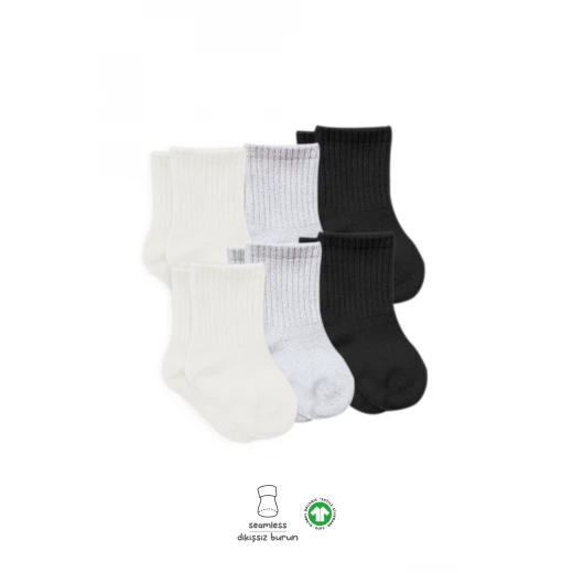 جوارب الأساسية الممشطة المسطحة، (0-6 أشهر) (أسود، رمادي، بيج)  6 أزواج من بيستايل - BiOrganic - Image 4