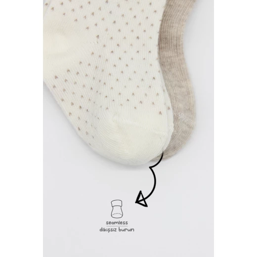 جوارب بيستايل العضوية الممشطة، زوجان (12-24 شهر) بيج - BiOrganic - Image 5
